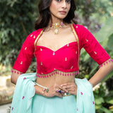 Royal Rani Pink and Blue Embroidered Lehenga - Anvi Couture