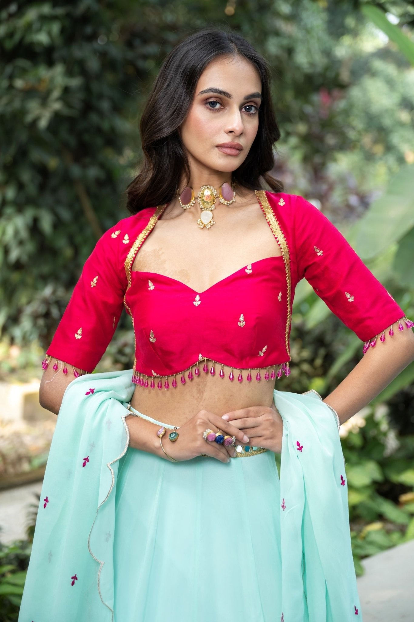 Royal Rani Pink and Blue Embroidered Lehenga - Anvi Couture
