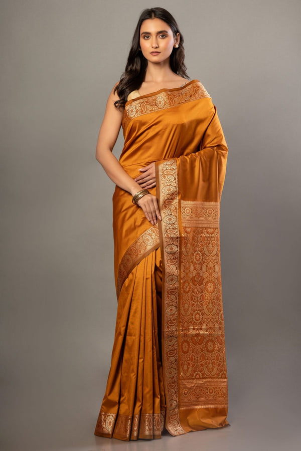 Rust Orange Silk Saree With Thread Woven Border and Pallu - Anvi Couture