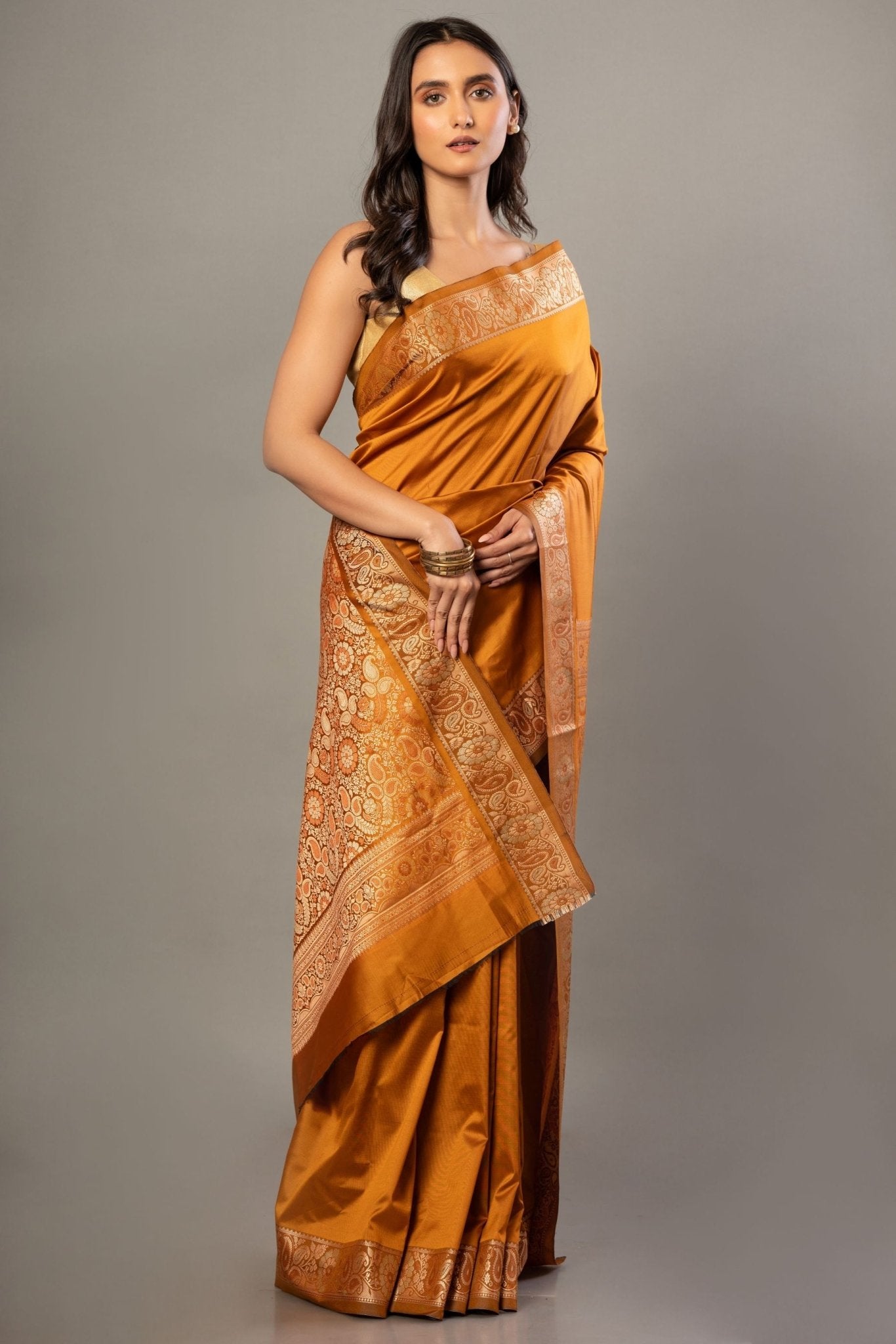 Rust Orange Silk Saree With Thread Woven Border and Pallu - Anvi Couture