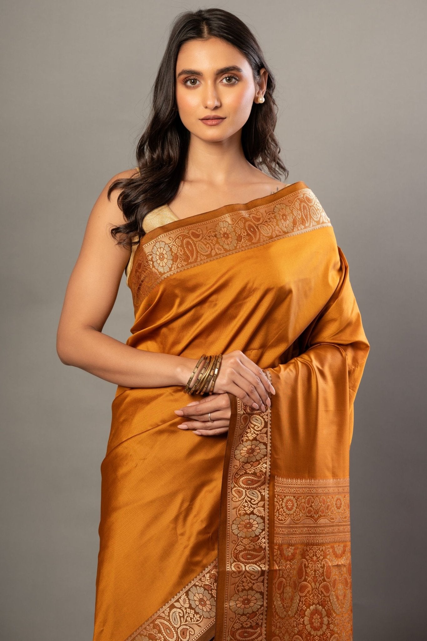 Rust Orange Silk Saree With Thread Woven Border and Pallu - Anvi Couture