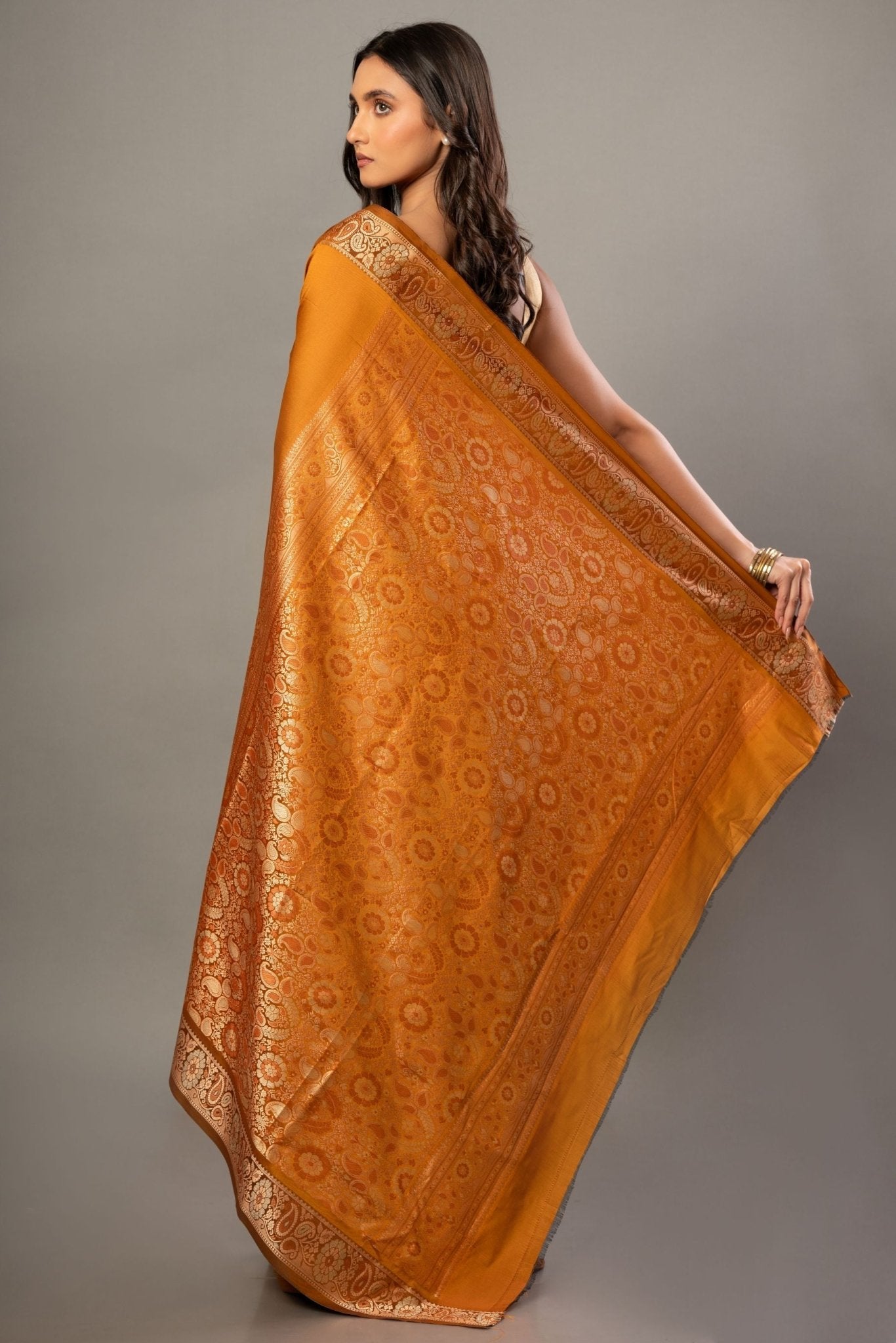 Rust Orange Silk Saree With Thread Woven Border and Pallu - Anvi Couture