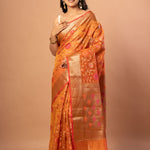 Rust Orange Tissue Organza Saree With Floral Weave - Anvi Couture