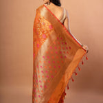 Rust Orange Tissue  Saree With Floral Weaved
