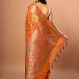 Rust Orange Tissue  Saree With Floral Weaved
