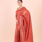 Rust Orange Tissue Saree With Embroidered Border front