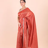 Rust Orange Tissue Saree With Embroidered Border front