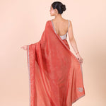 Rust Orange Tissue Saree With Embroidered Border back