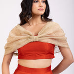 Rust Orange and Golden Tissue Crop Top Lehenga Set close up