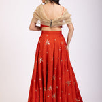 Rust Orange and Golden Tissue Crop Top Lehenga Set back