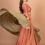 Rust Orange and Green Tissue Silk Lehenga Set With Hand Embroidered Resham Work Side
