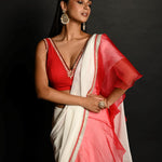 Red and White Hand Embroidered Georgette-Organza Ruffle Saree Paired With Blouse - Anvi Couture