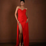 Red Strapless Evening Gown with Thigh High Slit - Anvi Couture - Image 1