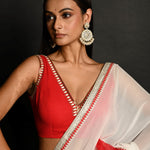 Red and White Hand Embroidered Georgette-Organza Ruffle Saree Paired With Blouse - Anvi Couture