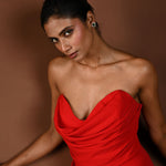 Red Strapless Evening Gown with Thigh High Slit - Anvi Couture - Image 3