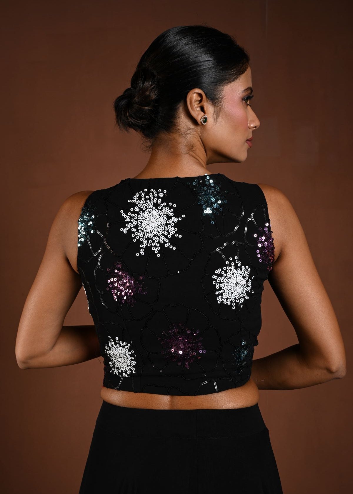Black Lehenga Set with Matching Sleeveless Sequin Choli - Anvi Couture