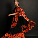 Black & Orange Ruffle Saree