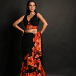 Black & Orange Ruffle Saree