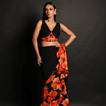 Black & Orange Ruffle Saree