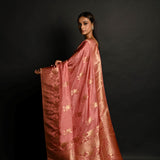 Pink Handwoven Banarasi Satin Silk Saree with Gold Zari - Anvi Couture