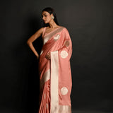 Powder Pink Pure Handloom Banarasi Silk Saree in Silver Zari Weave - Anvi Couture