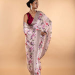 Designer Light Pink Floral Satin Saree with Stone Detailing - Image 2