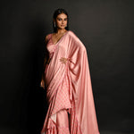 Pink Ruffle Saree Set with Geometric Prints and Sequin Embroidery Border - Anvi Couture