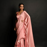 Pink Ruffle Saree Set with Geometric Prints and Sequin Embroidery Border - Anvi Couture