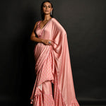 Pink Ruffle Saree Set with Geometric Prints and Sequin Embroidery Border - Anvi Couture