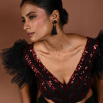 Black Lehenga Set with Red Sequin Work Ruffle Blouse - Anvi Couture