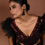 Black Lehenga Set with Red Sequin Work Ruffle Blouse - Anvi Couture