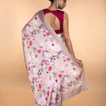 Designer Light Pink Floral Satin Saree with Stone Detailing - Image 3