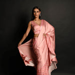 Pink Ruffle Saree Set with Geometric Prints and Sequin Embroidery Border - Anvi Couture