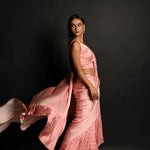 Pink Ruffle Saree Set with Geometric Prints and Sequin Embroidery Border - Anvi Couture