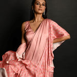 Pink Ruffle Saree Set with Geometric Prints and Sequin Embroidery Border - Anvi Couture