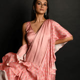 Pink Ruffle Saree Set with Geometric Prints and Sequin Embroidery Border - Anvi Couture