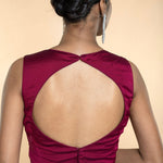 Wine Red Organza Silk V-Neckline Sleeveless Blouse - Anvi Couture