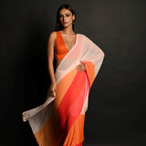 Red, Orange and White Pleated Georgette Sunset Saree - Anvi Couture