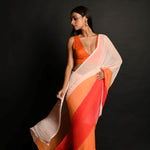 Red, Orange and White Pleated Georgette Sunset Saree - Anvi Couture