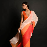 Red, Orange and White Pleated Georgette Sunset Saree - Anvi Couture