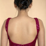 Fushia Pink Sequin Sleeveless Blouse with Scoop Neckline - Anvi Couture