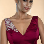 Purple Sleeveless Blouse with Stone Embellishment - Anvi Couture