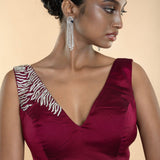 Purple Sleeveless Blouse with Stone Embellishment - Anvi Couture