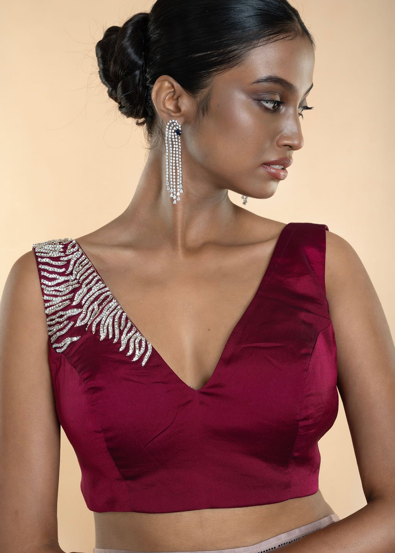 Purple Sleeveless Blouse with Stone Embellishment - Anvi Couture