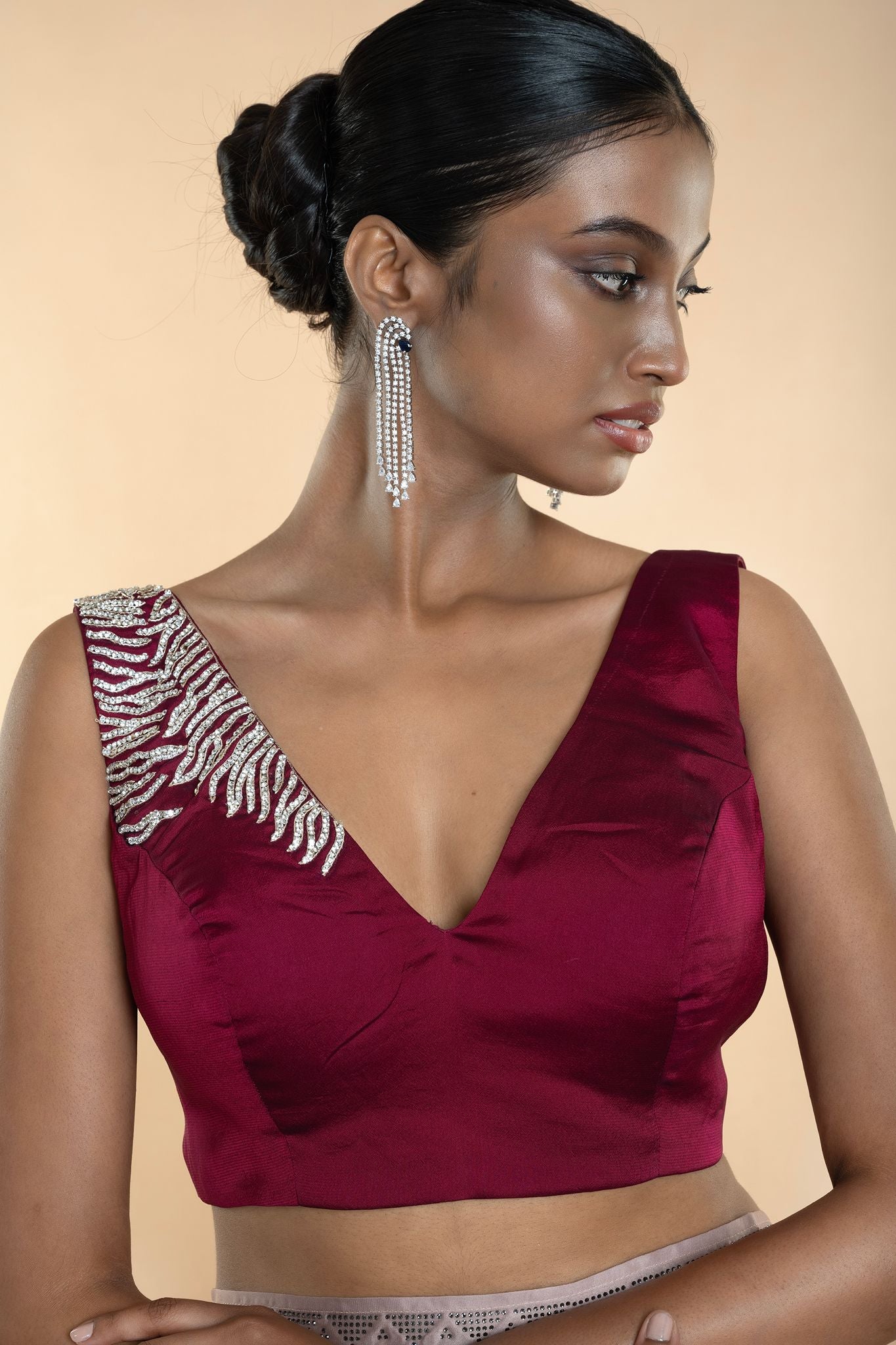 Purple Sleeveless Blouse with Stone Embellishment - Anvi Couture