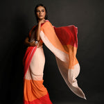 Red, Orange and White Pleated Georgette Sunset Saree - Anvi Couture