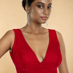 Rani Pink Sleeveless Velvet Blouse with Plunging V Neckline - Anvi Couture