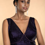 Dark Purple Sleeveless Georgette Blouse with V Neckline - Anvi Couture