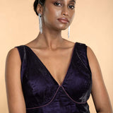 Dark Purple Sleeveless Georgette Blouse with V Neckline - Anvi Couture