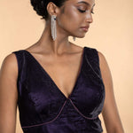 Dark Purple Sleeveless Georgette Blouse with V Neckline - Anvi Couture